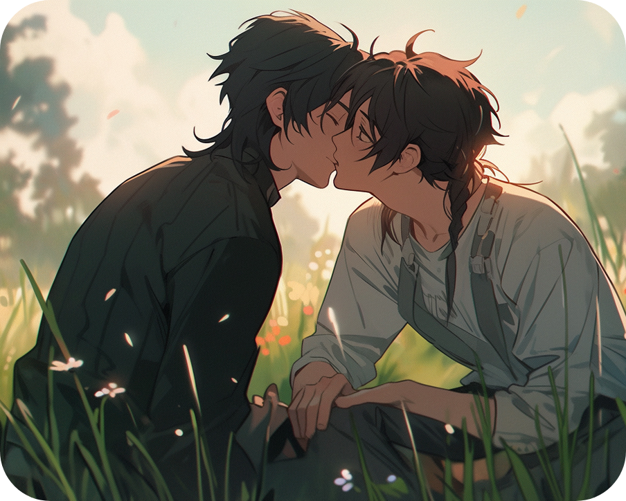 two yaoi characters kissing 